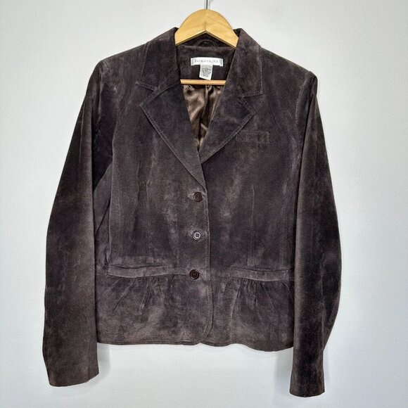 Pursuits ltd Brown Suede Leather Jacket Size L Button up - Picture 1 of 10